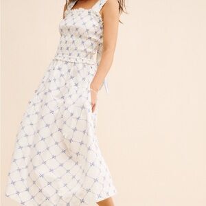 Damson Madder Blue and White Bow Maxi Dress